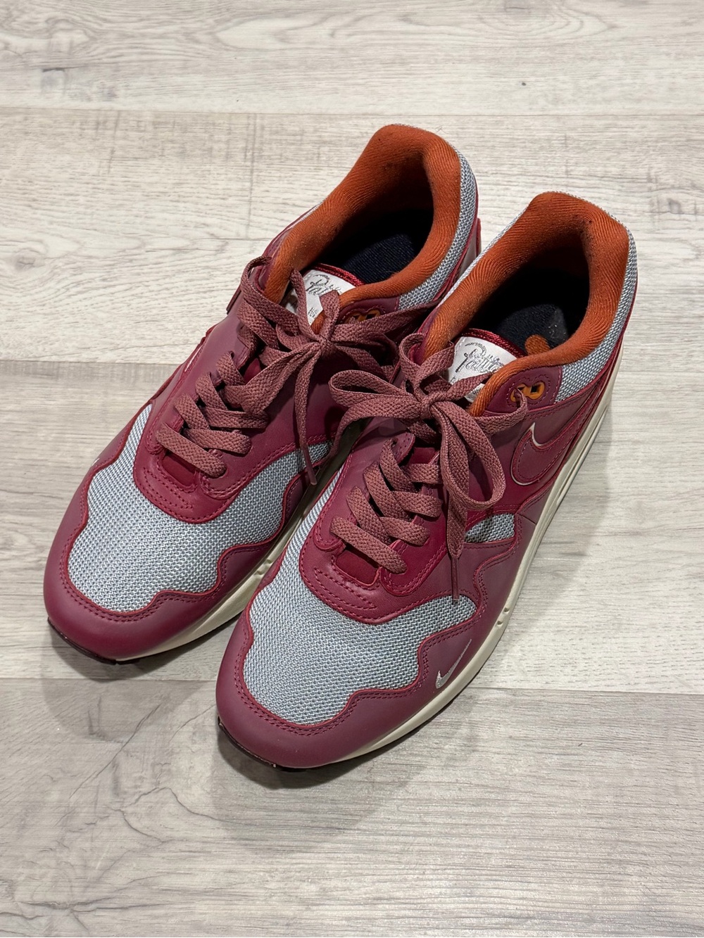 Nike x Patta Air Max 1 Waves Men's Burgundy and Gray Running Sneakers